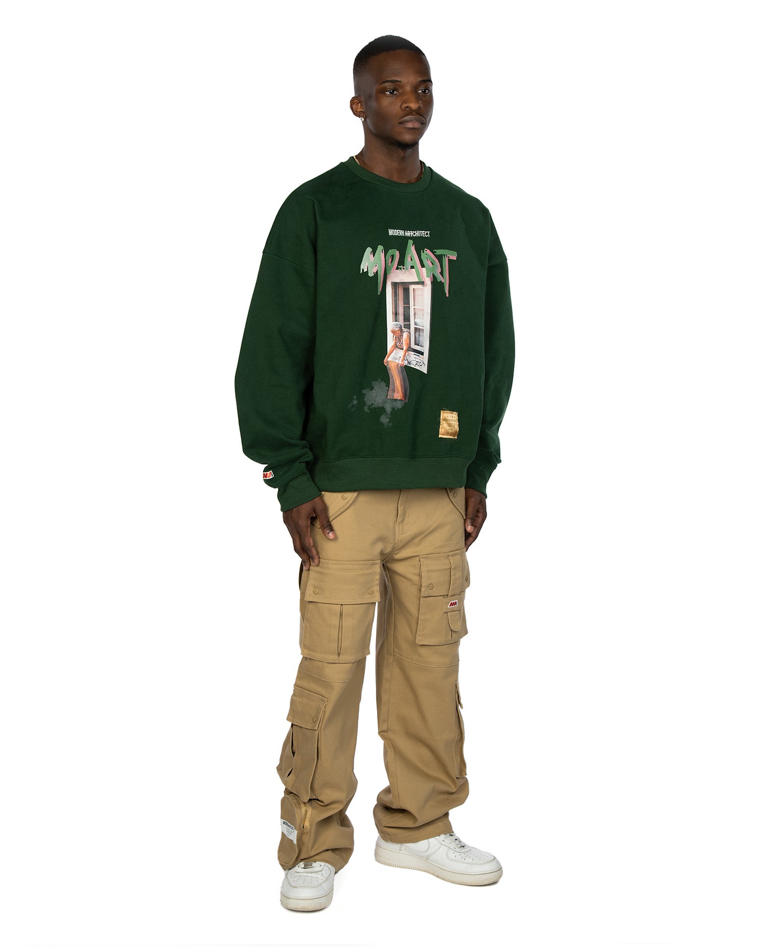 High-quality green crew neck sweater